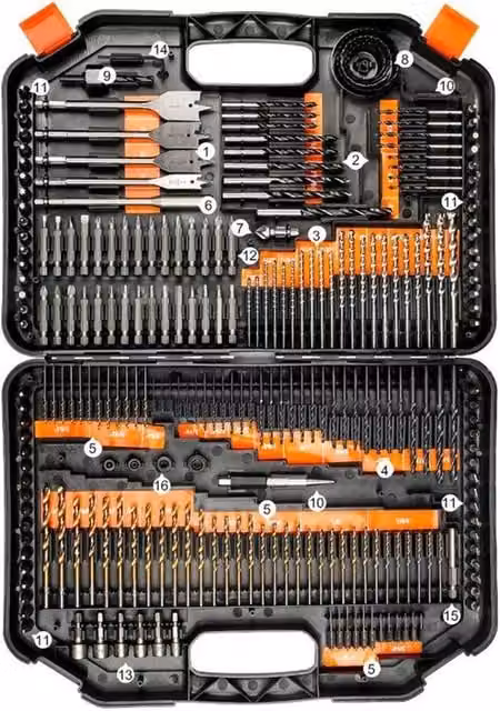 VOGREX 246-Piece HSS Drill Bit and Screwdriver Bit Set with Storage Case in Black