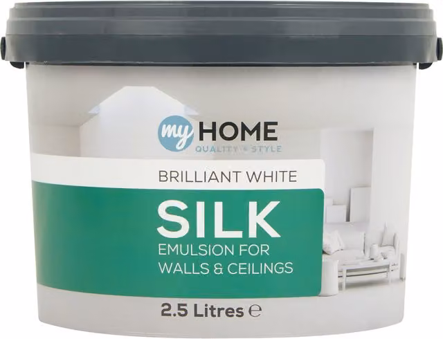 My Home Low Emission Silk Emulsion Water Based Dispersion Paint in Brilliant White, 2.5 l
