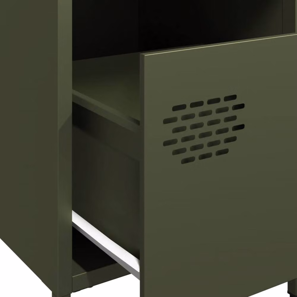 Berkfield Home Set of 2 Industrial Metal Bedside Cabinets in Matt Olive Green, W: 35 cm, D: 39 cm, H: 43.5 cm – 5