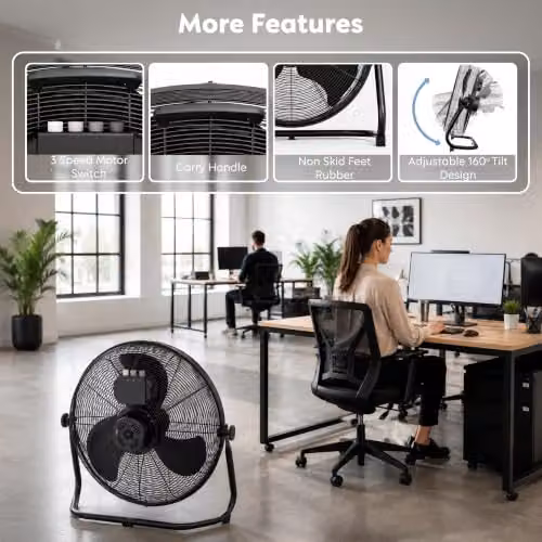 Air Pro 20 inch Black Metal Floor Fan – 6