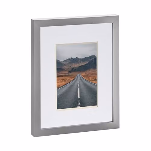 Nicola Spring Single Rectangular Photo Frame in Grey with White Mount for Landscape or Portrait Display – 1