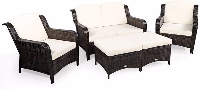 Costway 5 Piece Modern White Rattan and Metal Patio Furniture Set