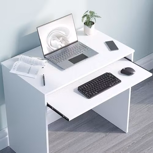 Vida Designs Huby Small Computer Desk in White with Keyboard Tray, W/D/H: 80 x 48 x 75 cm – 3