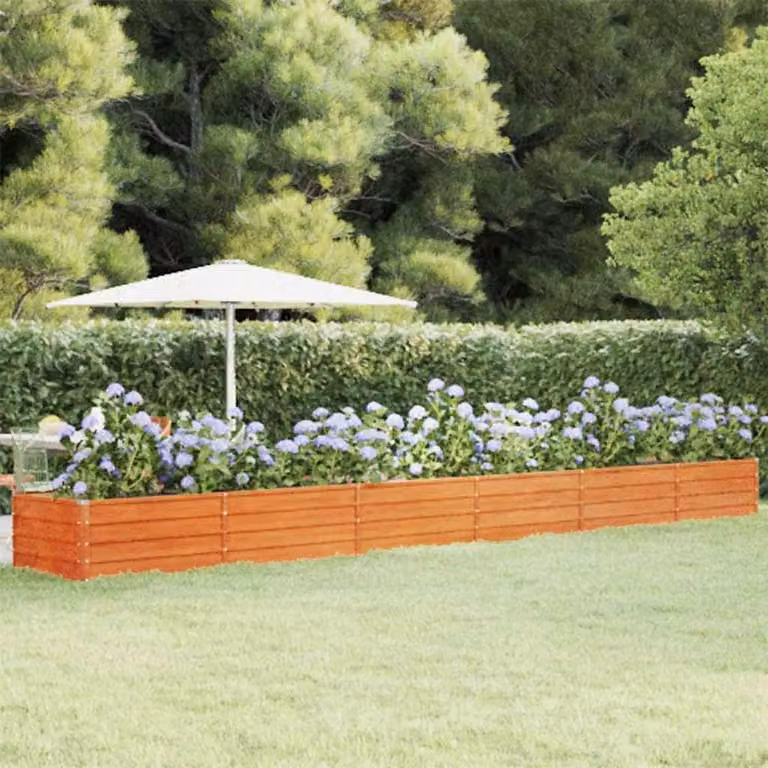 Berkfield Home Garden Raised Bed in Brown Corten Steel, W: 600 cm, D: 80 cm, H: 45 cm