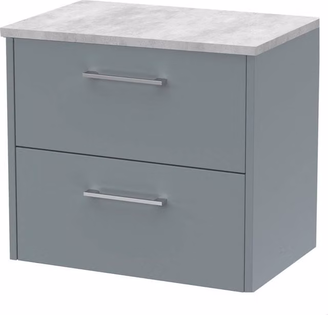 Balterley Winshill 2 Drawer Wall Hung Vanity Unit with Worktop, Grey, Width: 60 cm