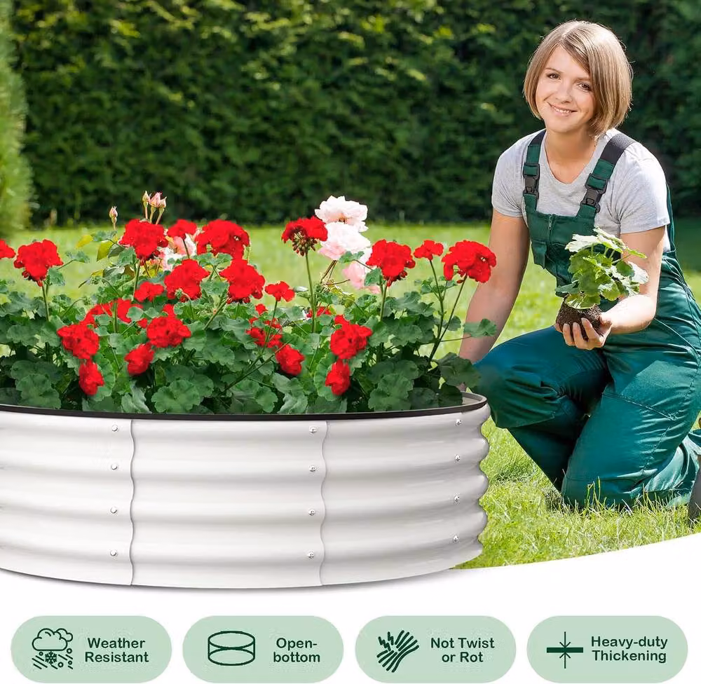 London Boutique 2-Piece Galvanised Steel Round Raised Garden Bed Planter Boxes in White, W/D/H: 121.92 x 121.92 x 30.48 cm – 3