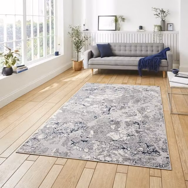 Terrys Modern Abstract Machine Woven Rectangular Rug in Grey and Blue