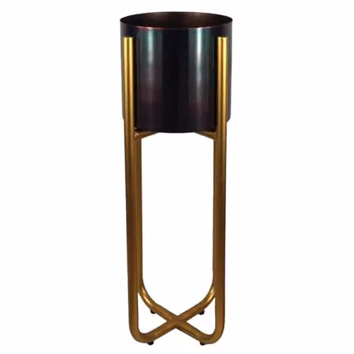 Botanik Tall Gold Stand with Iridescent Rainbow Metal Planter, H 62 cm x W 18 cm x D 18 cm