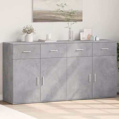 vidaXL Set of 2 Modern Sideboards in Concrete Grey, Engineered Wood, W: 79 cm, D: 38 cm, H: 80 cm – 1