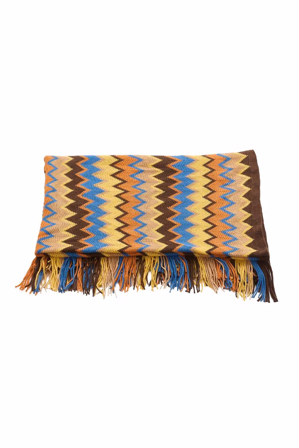 Living and Home Bohemian Knitted Chevron Throw Blanket with Fringes in Brown and Multicolour – 3