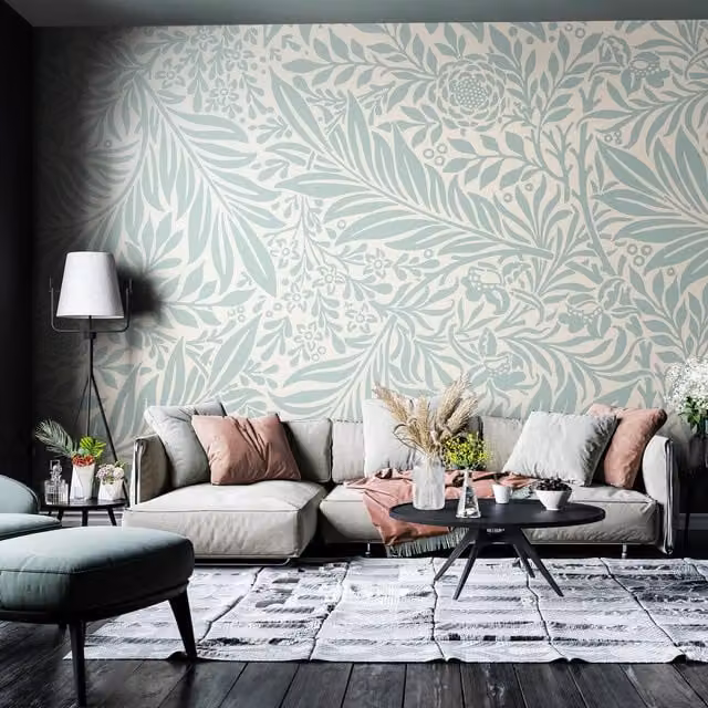 Origin Murals Trailing Ferns Floral Wall Mural in Duck Egg Blue and Green