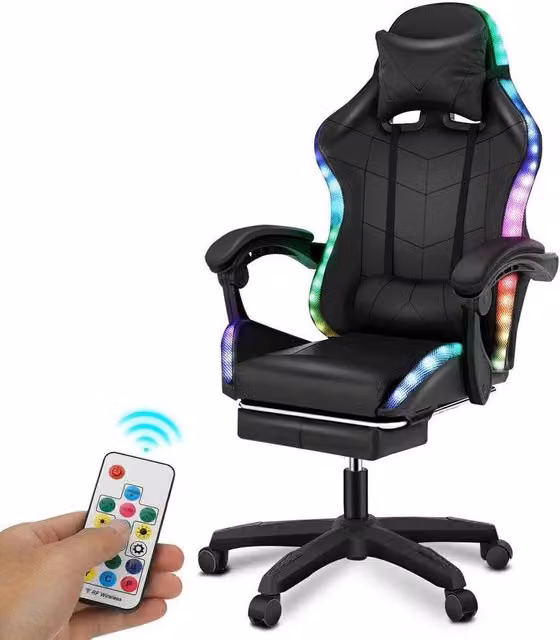 FLAVORA Ergonomic Gaming Chair with RGB LED Illumination in Black – 1