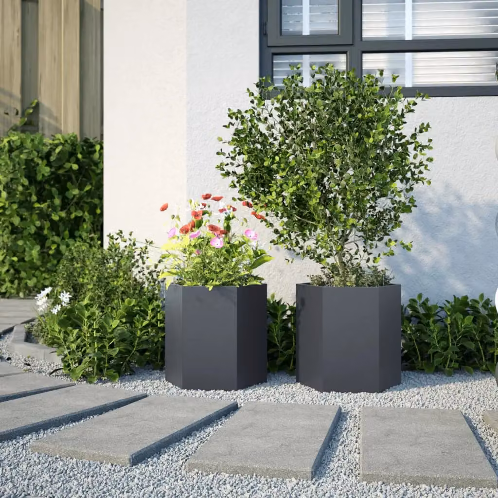 Berkfield Home Garden Hexagon Steel Planter Set of 2 in Anthracite and Black, W: 46 cm, D: 40 cm, H: 45 cm – 3
