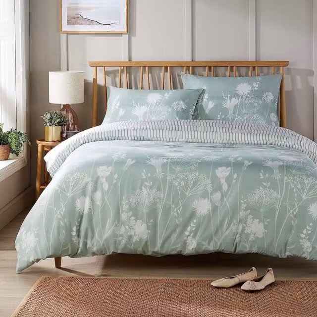 NewEdgeBlinds Floral Duvet Cover Set in Grey and Green, 140 x 200 cm