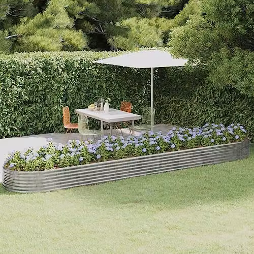 vidaXL Galvanised Steel Garden Raised Bed, Silver, W: 507 cm, D: 100 cm, H: 36 cm – 1