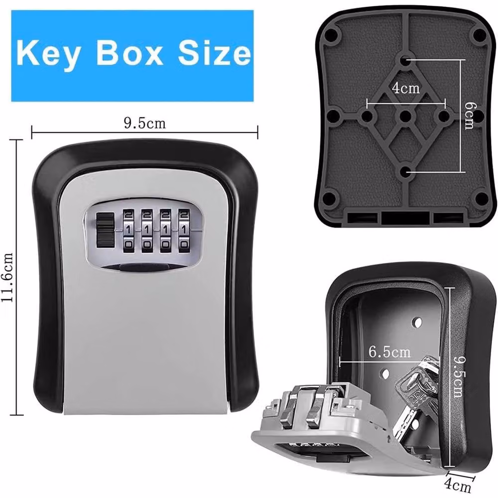 PAWNORA Silver 4 Digit Combination Key Safe Box, Wall Mounted Outdoor Security Code Lock – 5