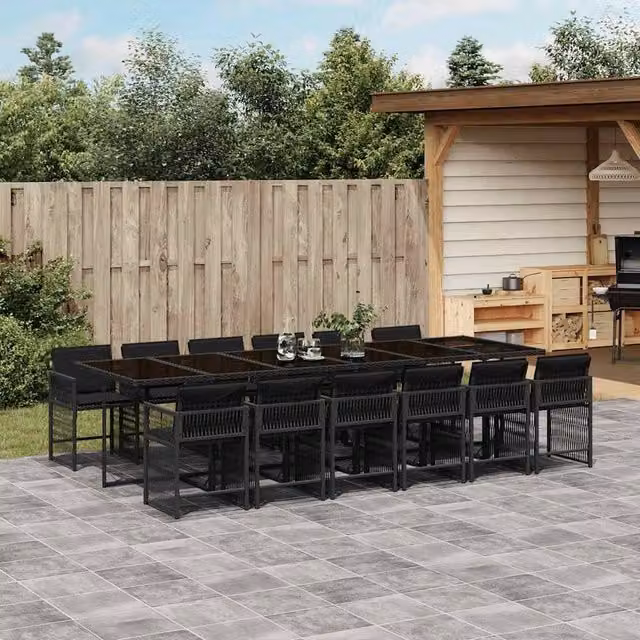 Berkfield Home 13 Piece Garden Dining Set with Black Poly Rattan Cushions – 1