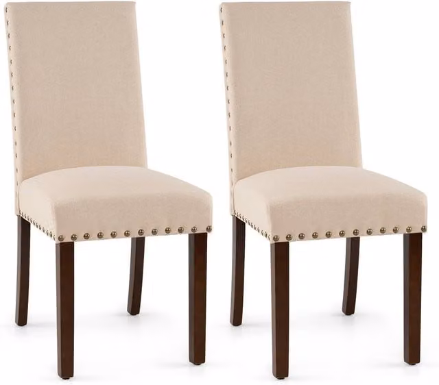 Costway Set of 2 Upholstered High Back Dining Chairs in Beige – 1