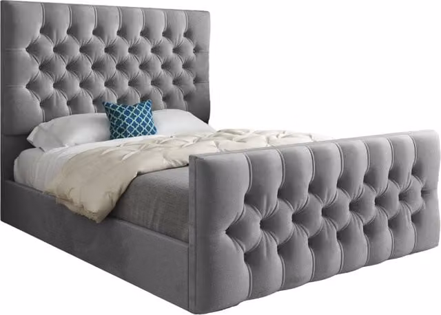 Casani Chesterfield Upholstered Velvet Bed Frame in Grey, W/D/H: 200 x 137 x 189 cm