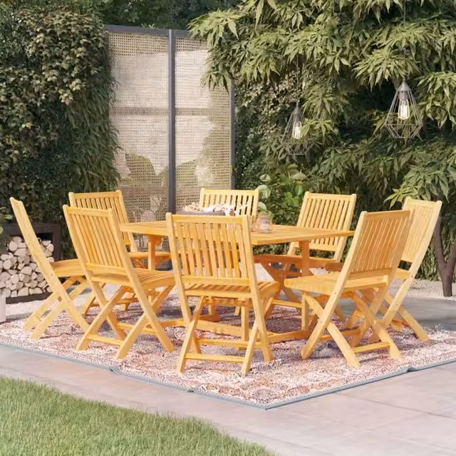 Berkfield Home 9 Piece Garden Dining Set in Brown Solid Teak Wood – 1