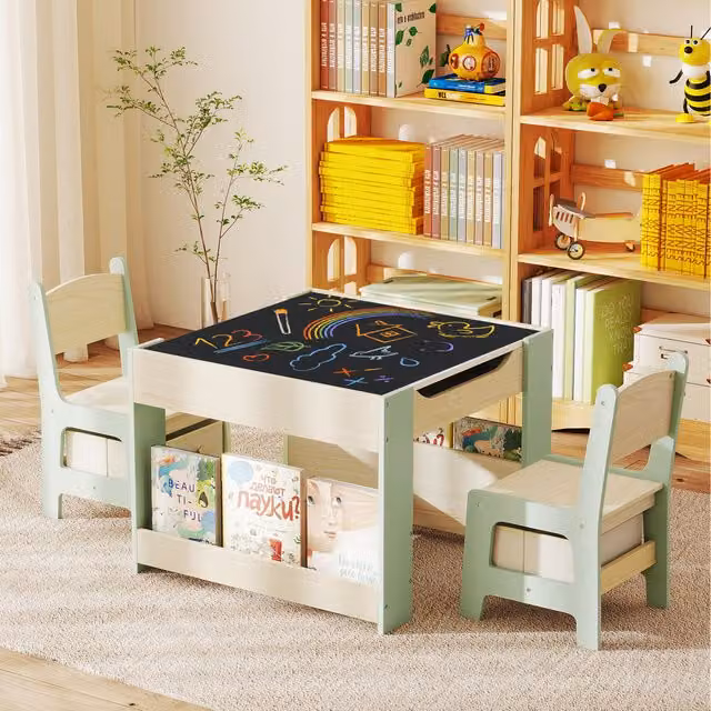 COSTWAY 4 in 1 Toddler Activity Table in Green and Multicolour