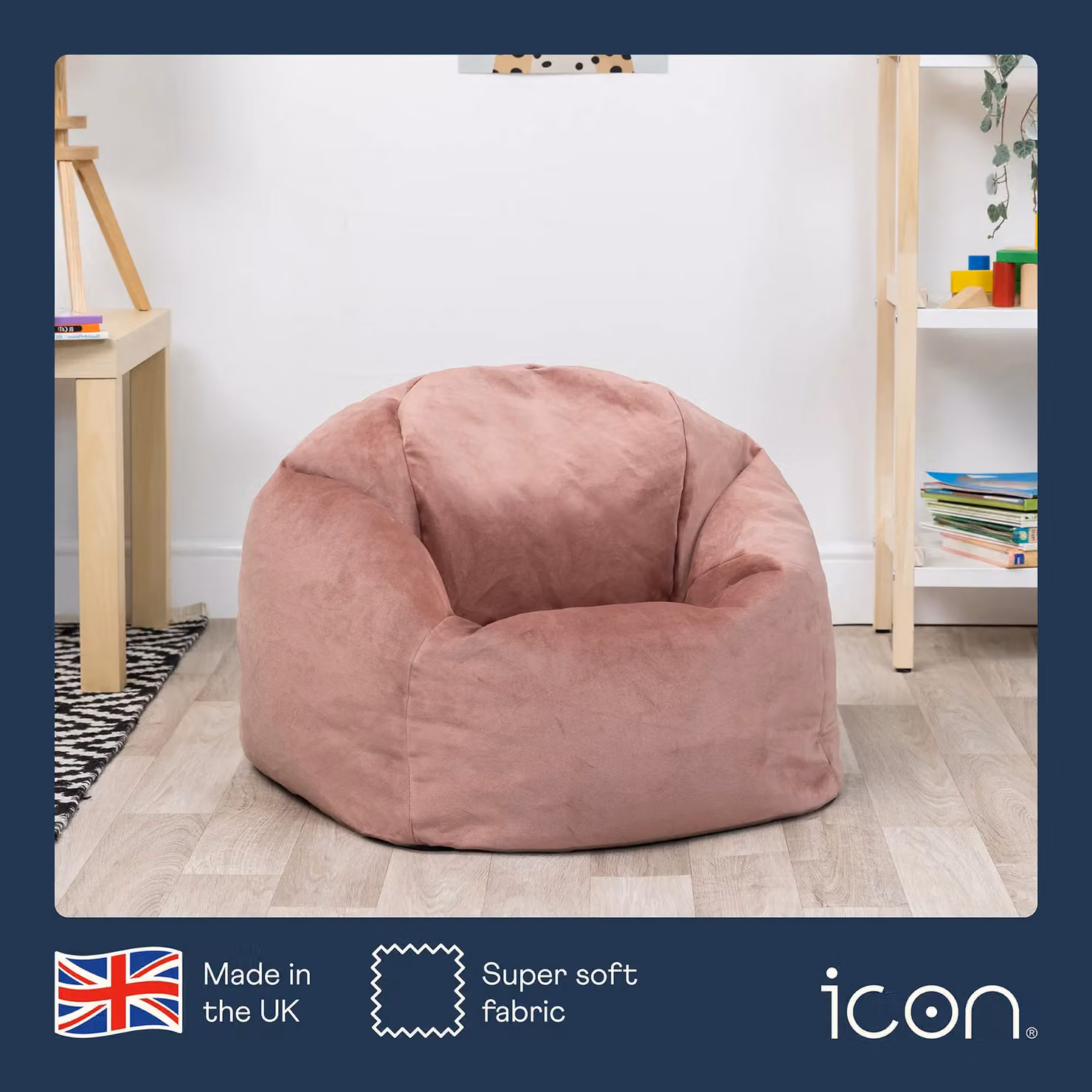 icon Kids Kingston Velvet Bean Bag Chair for Children in Dusk Pink – 4