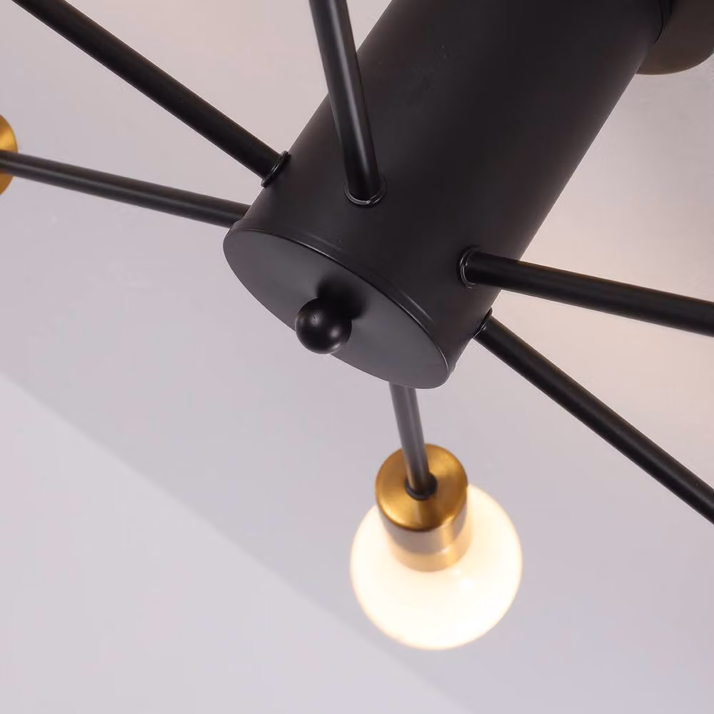 NIVOR 6 Light Mid Century Industrial Flush Mount Ceiling Chandelier in Gold/Brass – 6