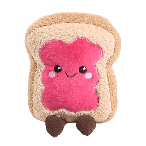 OHS Jam Toast Plush Pillow, Decorative Pink and Beige Novelty Cushion, W/D/H: 25 x 25 x 25 cm