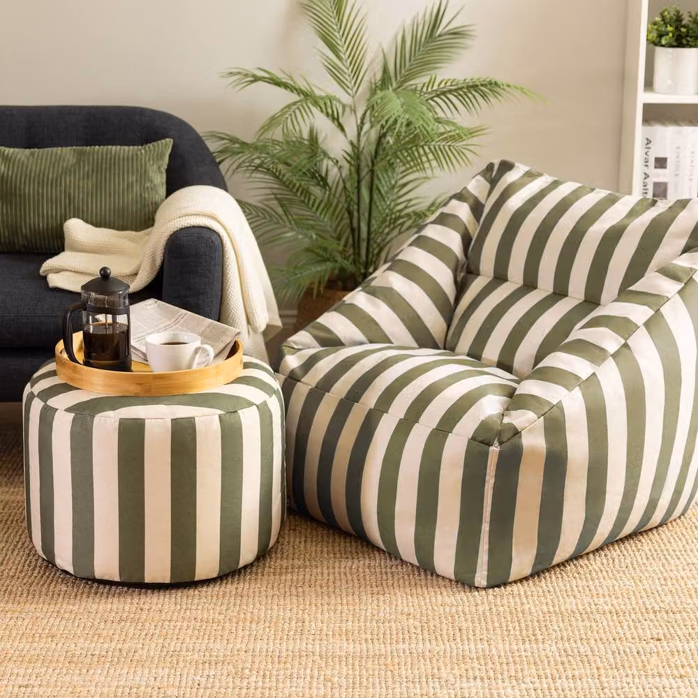 ICON Natalia Stripe Soft Woven Kyoto Armchair, Bean Bag and Footstool in Olive Green – 4