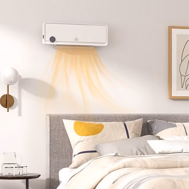 HOMCOM Wall Mounted Ceramic Fan Heater with Remote Control and 12 Hour Timer, White