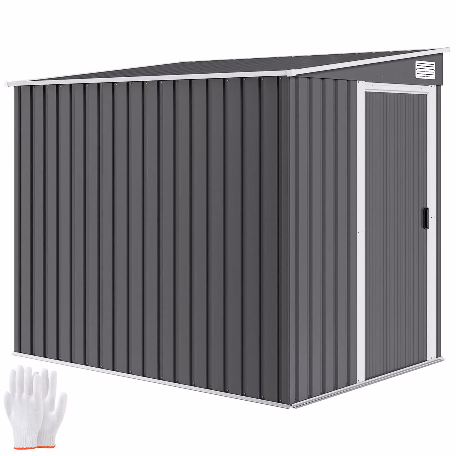 OUTSUNNY Dark Grey Metal Lean-to Garden Tool Shed with Foundation, W/D/H: 213.36 x 152.4 x 181 cm – 2