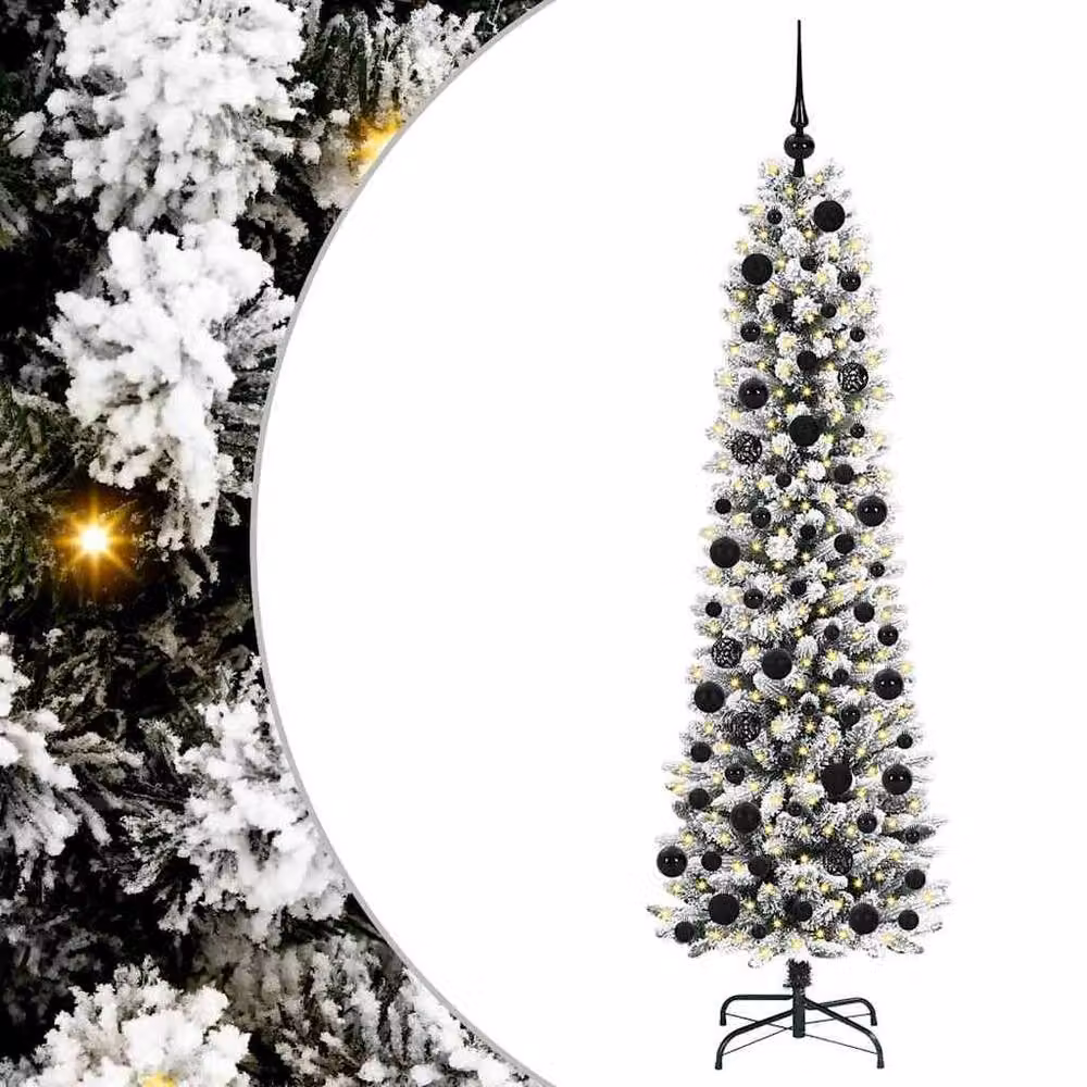 Berkfield Home Artificial Christmas Tree with 300 LEDs in Green and White, H 180 cm x W 53 cm – 2
