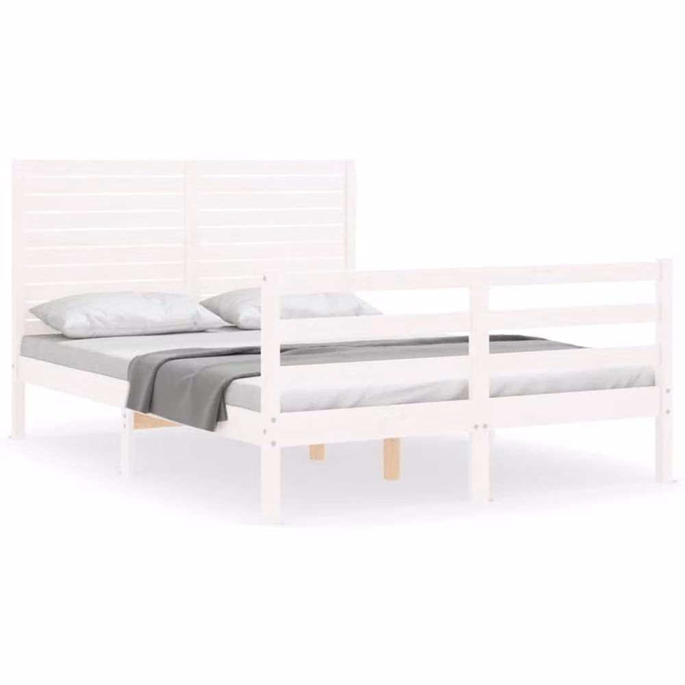 Berkfield Home Beautiful Solid Wood Bed Frame with Headboard in White, W/D/H: 140 x 200 x 145.5 cm – 2