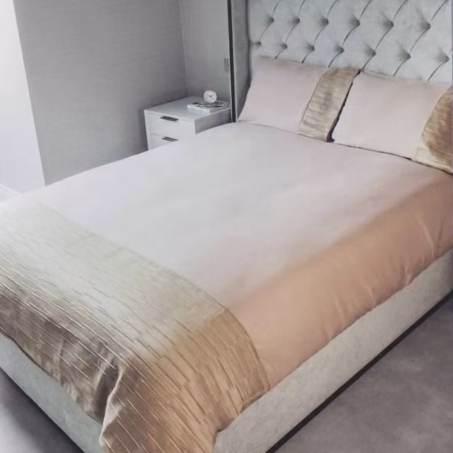 Voltico Natural Jacquard Linen Duvet Cover and Pillowcase Set in Beige and Blue, W/D/H: 230 x 180 x 200 cm – 1