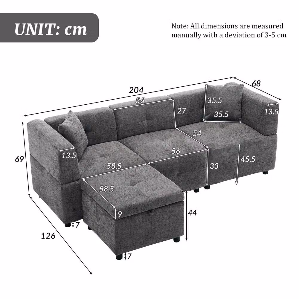 FENCHILIN L-Shaped Reversible Corner Sofa in Grey with Movable Storage Ottoman and Scatter Cushions – 6