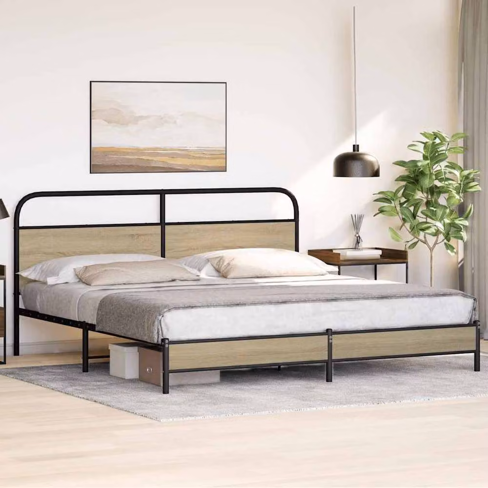 Berkfield Home Metal Bed Frame in Sonoma Oak Brown, W/D/H: 180 x 200 cm Super King – 2