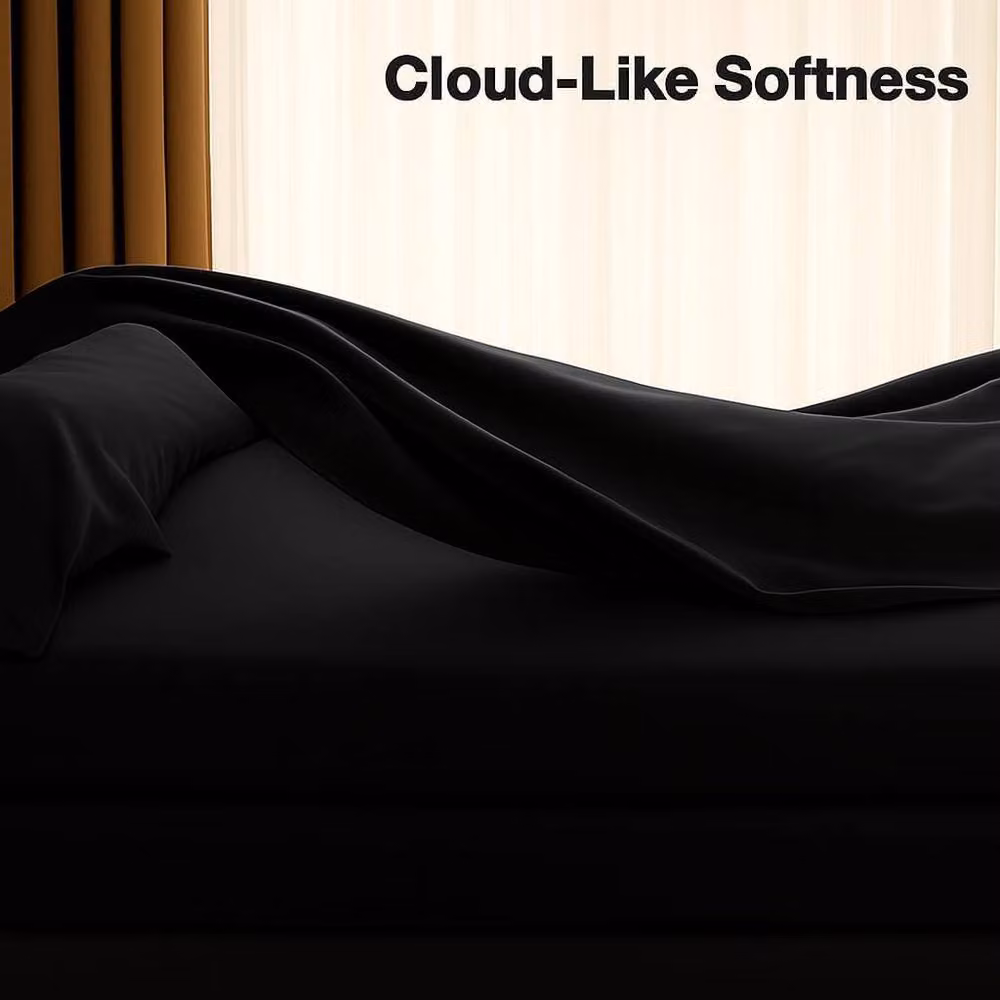Homes-Linen 180 Thread Count Rich Percale Polycotton Blend Flat Sheet, Black, W: 140 cm, L: 200 cm – 2