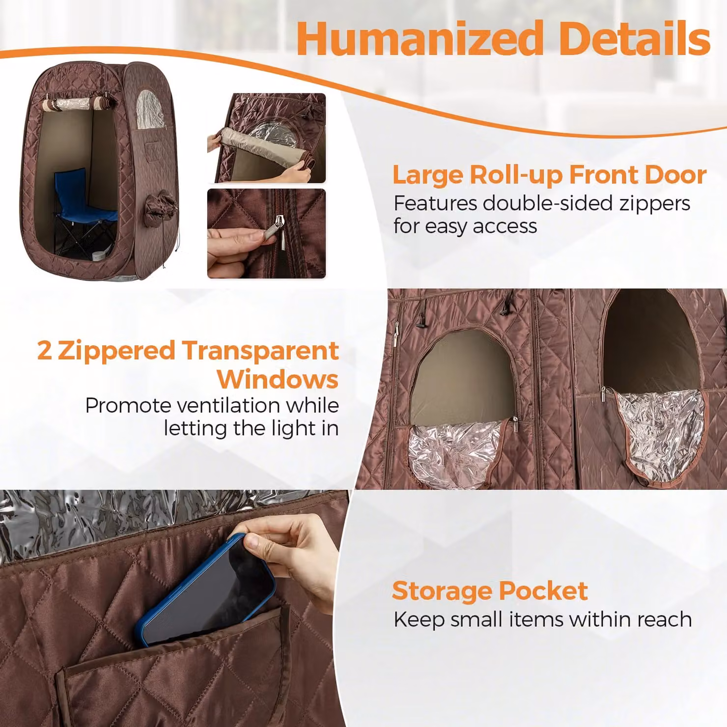 Costway Portable Steam Sauna Tent with Foldable Chair, Brown – 4