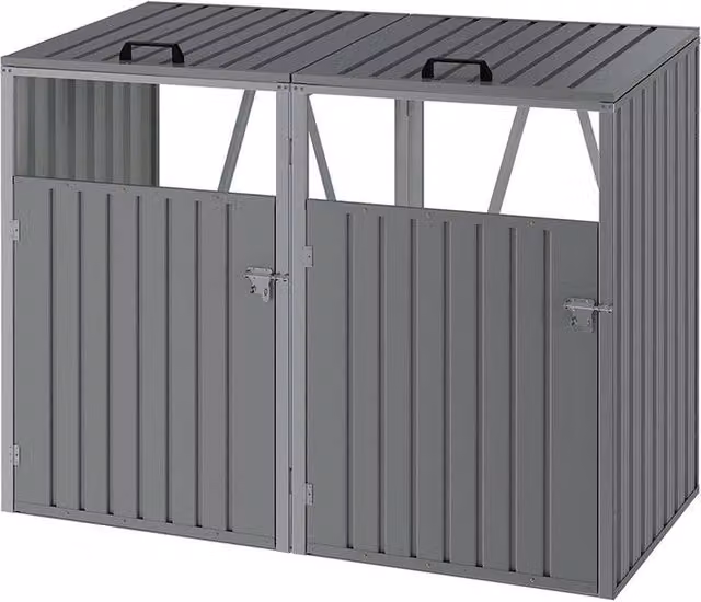 Garden Sanctuary Metal Double Bin Store in Grey, W/D/H: 152.4 x 81.5 x 122.0 cm