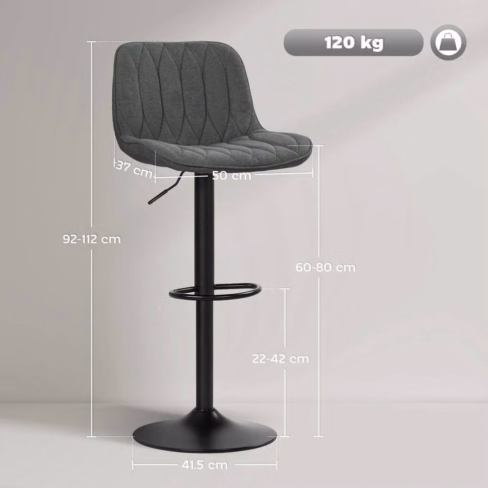 Wyld Haus Likaha Set of 2 Adjustable Swivel Bar Stools in Anthracite Grey Linen Look Fabric – 4