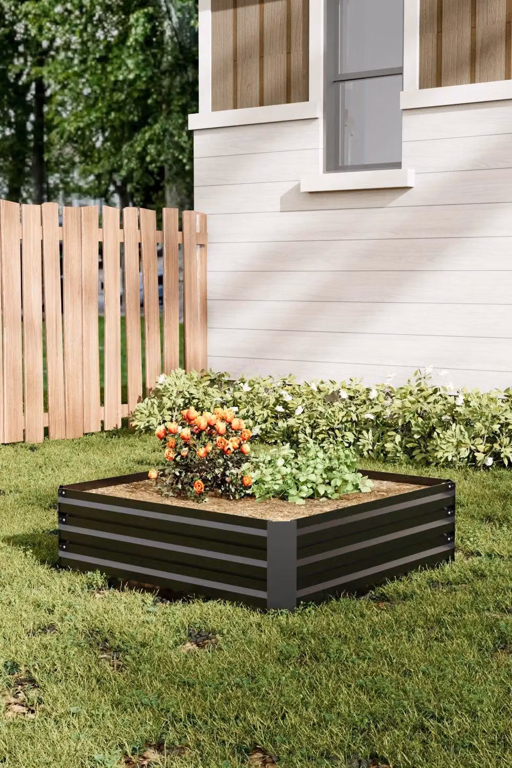 H&O Direct Grey Galvanised Steel Raised Garden Bed Planter Box, W: 100 cm, D: 100 cm, H: 30 cm – 2