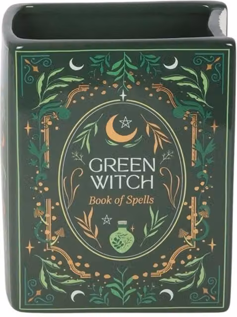 KDMK Magical Ceramic Witch Book Vase, Green Vintage Grimoire Floral Tabletop Display