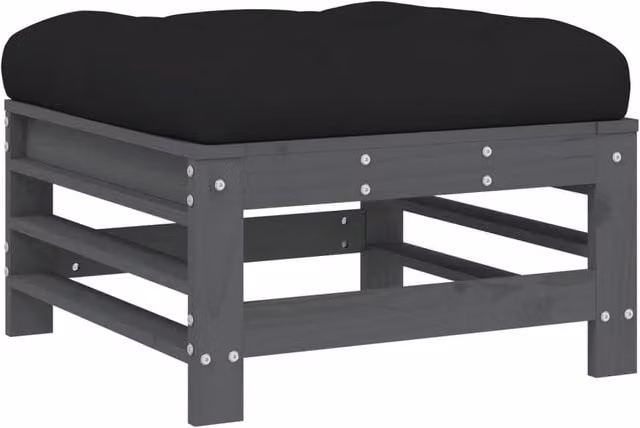 Berkfield Home Rustic Pine Garden Footstool with Grey Cushion