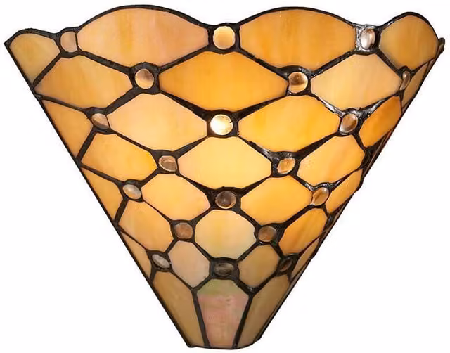 Loops Tiffany Glass Geometric Wall Light in Matt Black and Yellow Metal – 1