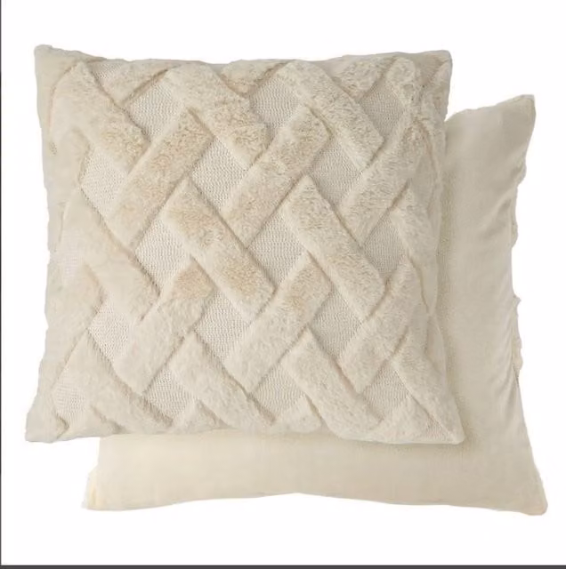New Edge Blinds Newton Cross Hatch Collection Soft Touch Cushion Cover in Beige, W/D/H: 43 x 43 x 43 cm