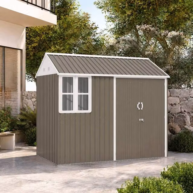 STILVORA Modern Pent Garden Shed in Grey with Double Doors and Window, W/D/H: 259 x 230 x 171 cm