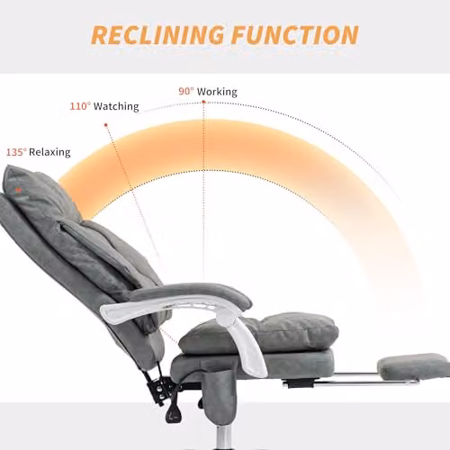 HOMCOM Grey Executive Office Chair with Headrest, Footrest and Airbag Lumbar Support – 4