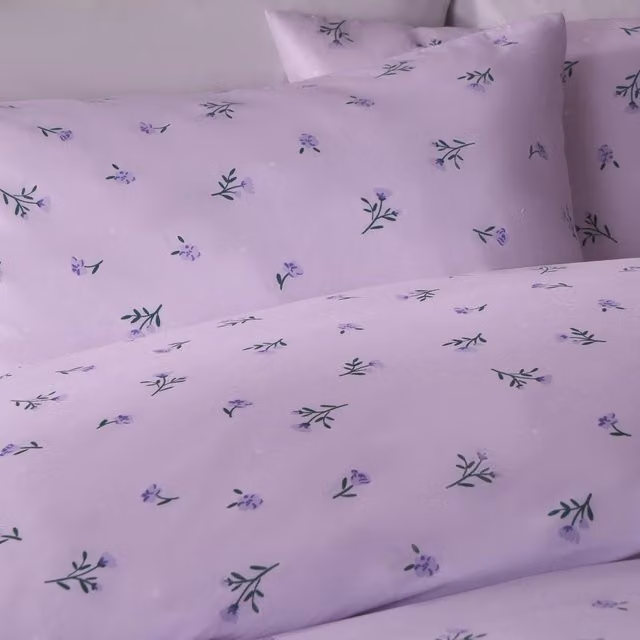 OHS Vintage Floral Frill Duvet Cover Set in Purple and Green, 90 x 190 cm