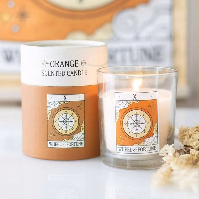 Uniqueful Wheel of Fortune Vintage Tarot Orange Fruity Votive Candle