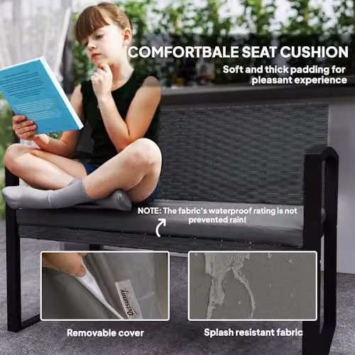 Outsunny 2 Seater Rattan Garden Bench with Cushion and Metal Frame, Grey – 5